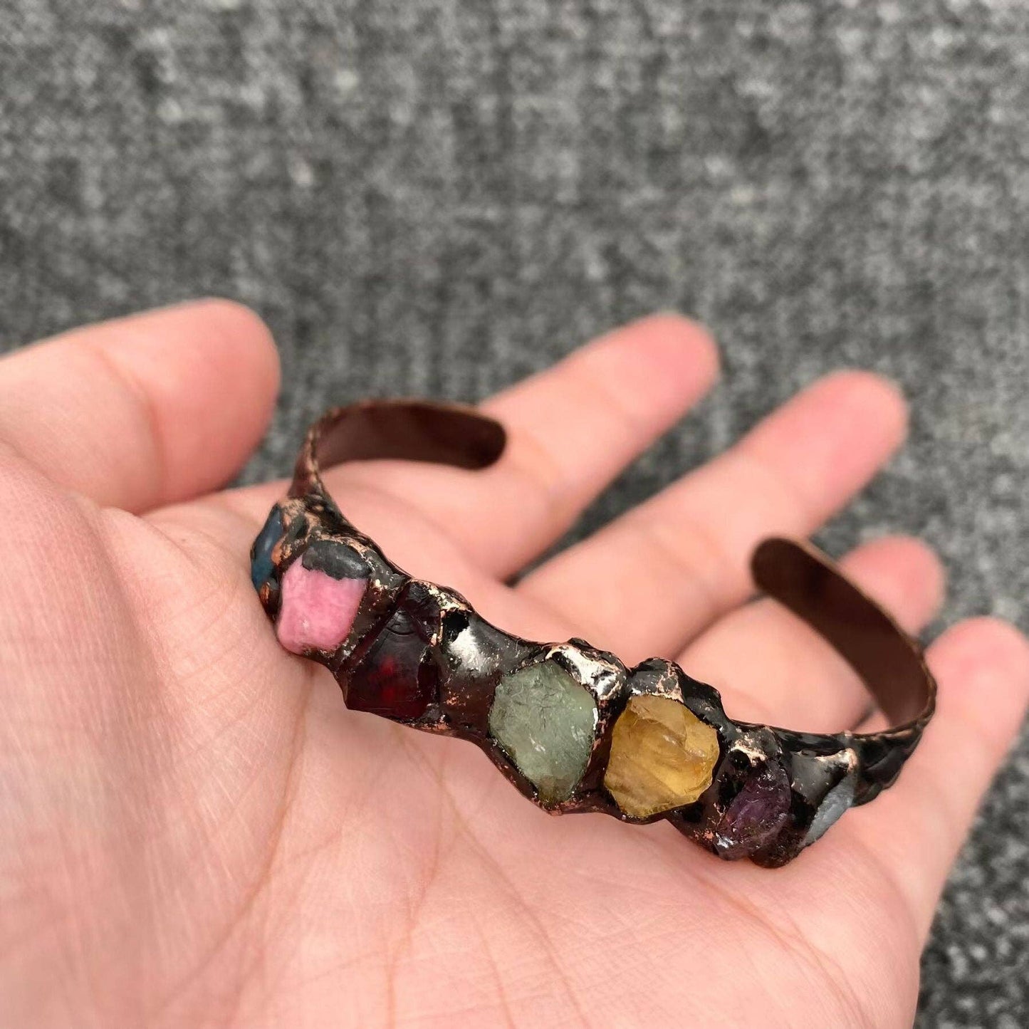 Rocky Mountain Spirit Jewelry:Rough Stone Amorphous Crystal Adjustable Bronze Cuff - CS