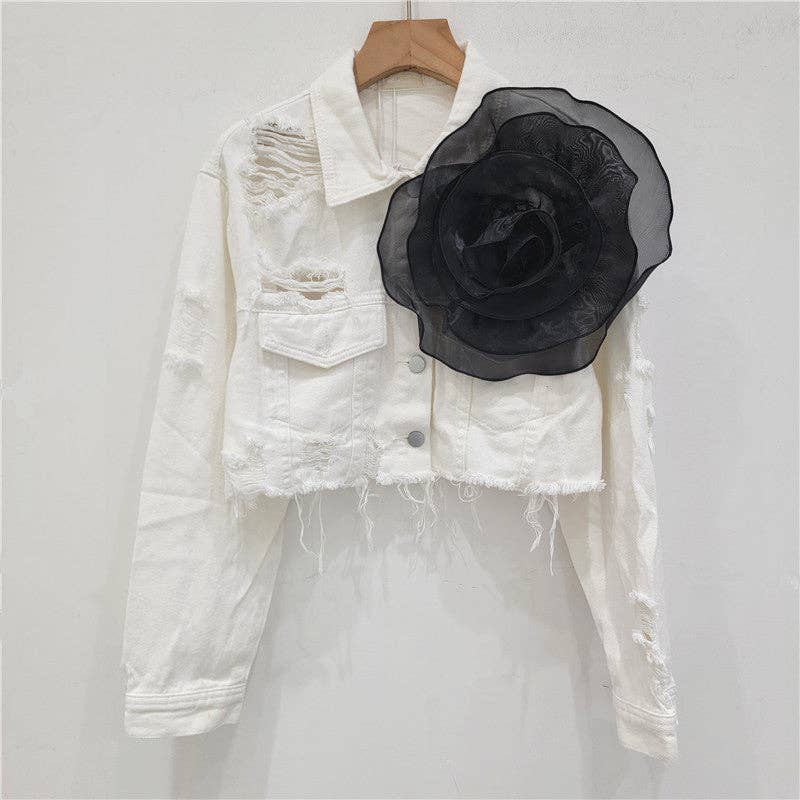 Be A Show-Stopper—Simply IRRESISTIBLE: Distressed Denim Jacket w/Floral Design