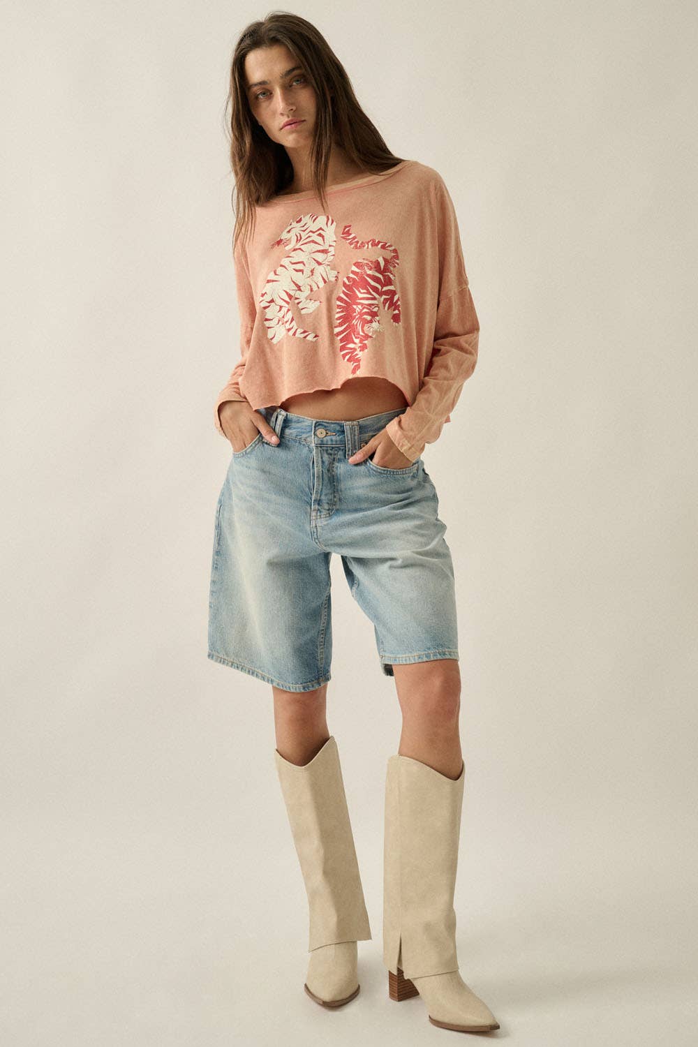 Montana BOHO: Vintage Tigers Cropped Long-Sleeve Graphic Tee