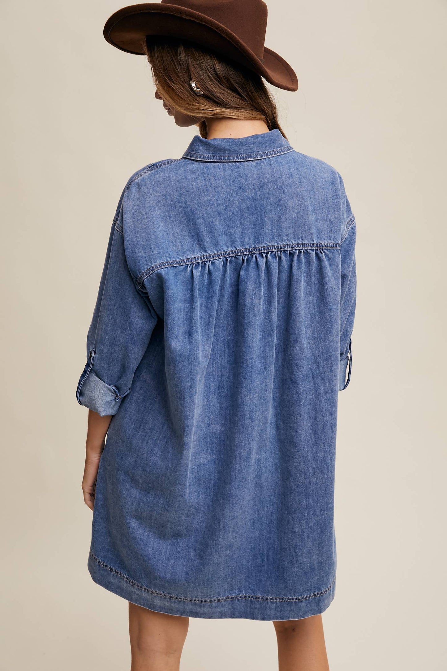 Denim Heart-Pocket Shirt Dress—Montana Boho Western Spirit Fashion: