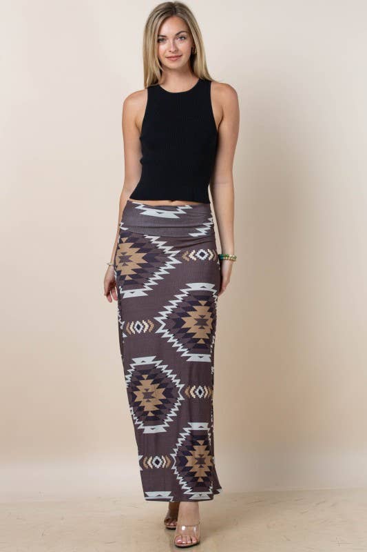 Montana Boho Western Spirit Fashion:  AZTEC PRINT A-LINE KNIT FULL SKIRT