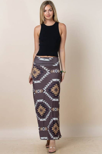Montana Boho Western Spirit Fashion:  AZTEC PRINT A-LINE KNIT FULL SKIRT