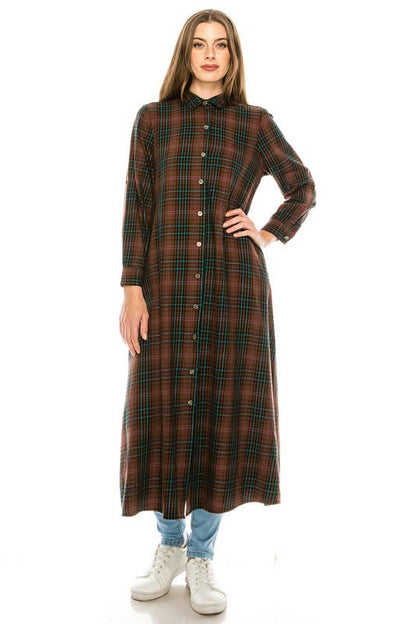 Montana Boho Western Spirit: Duster/Shirt Long Length Brown and Green