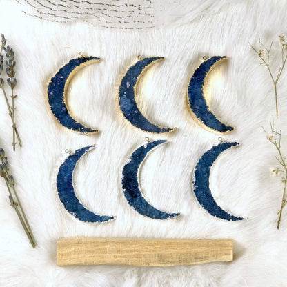 Druzy Moon Pendants with Electroplated 24k Gold/Silver Edge