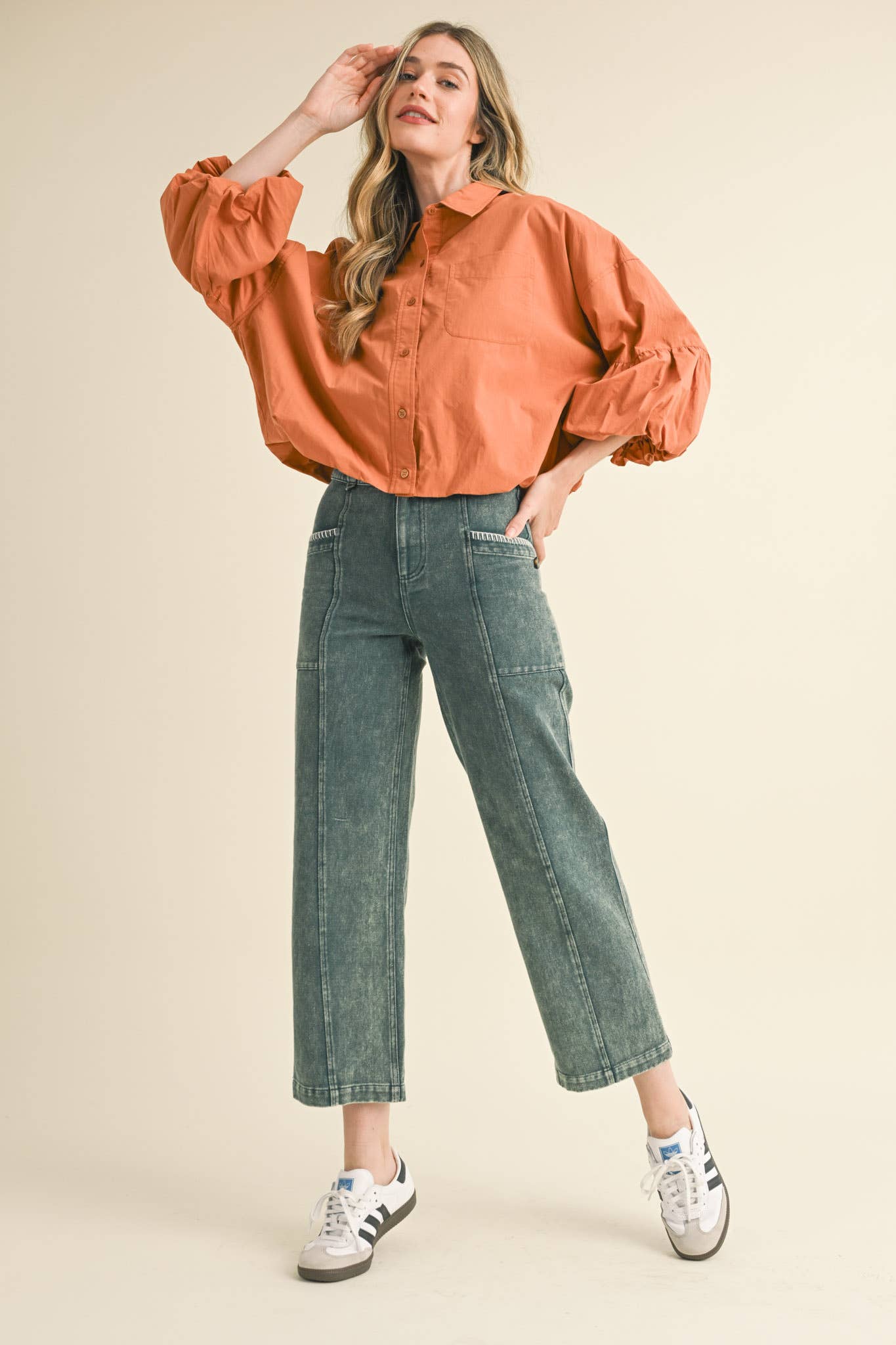 BUTTON DOWN BUBBLE SLEEVE TOP: FREE SPIRIT DREAMER Series: Boho &amp; Free-People loving styles.