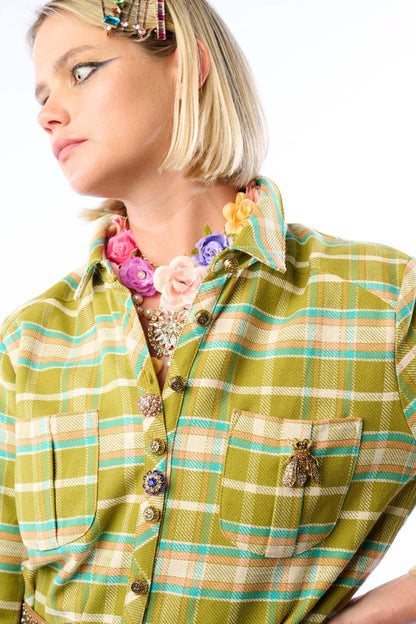 Boho Fashion:  Be the showstopper: Beatrice Maxi Shirt-Olive; Floral Shirt Duster