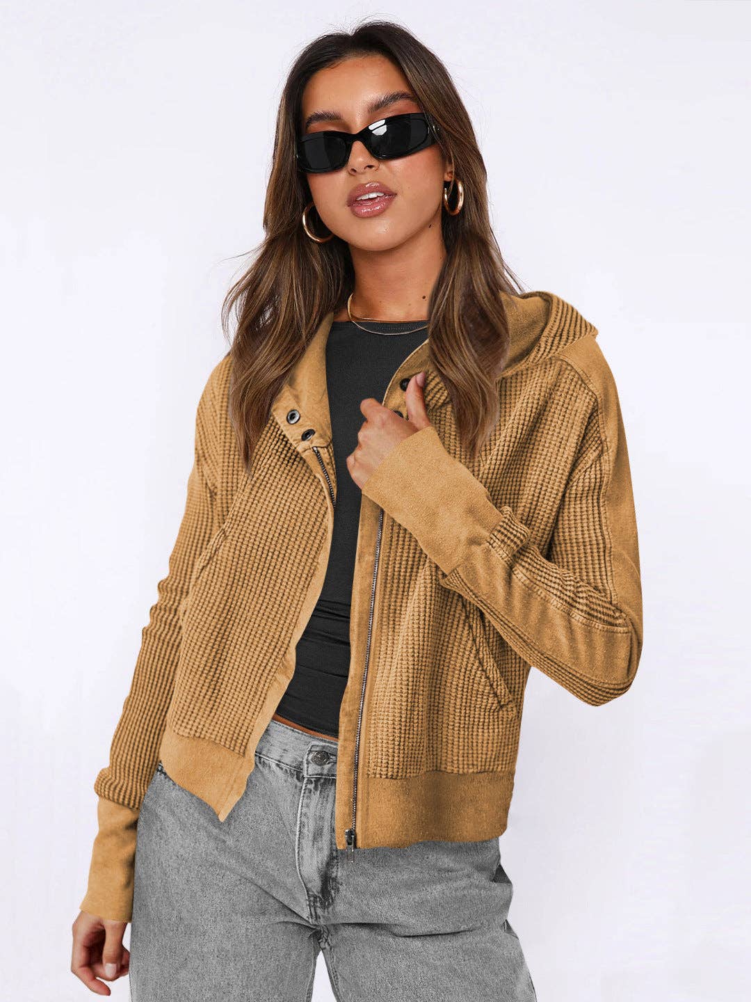 Montana BOHO: Hooded Zipper Sweater, Spliced Lazy Style Knitted Jacket