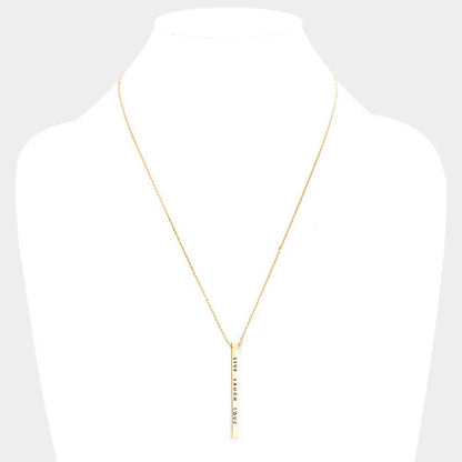 Live, Laugh,& Love—Brass Metal Bar Pendant Necklace: Montana Boho Western Spirit Jewelry: