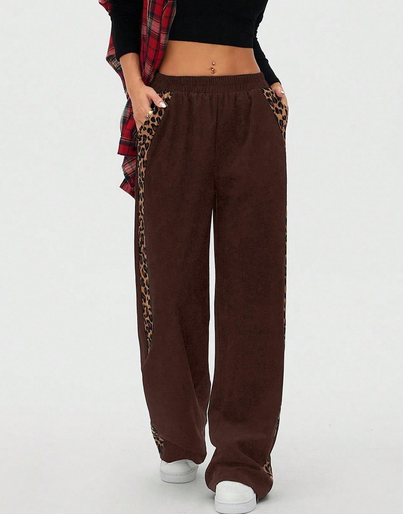 Montana BOHO: Corduroy, Side Leopard Stripe Wide Leg Pants