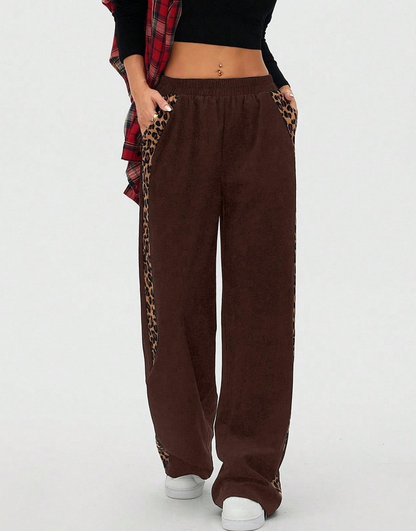 Montana BOHO: Corduroy, Side Leopard Stripe Wide Leg Pants