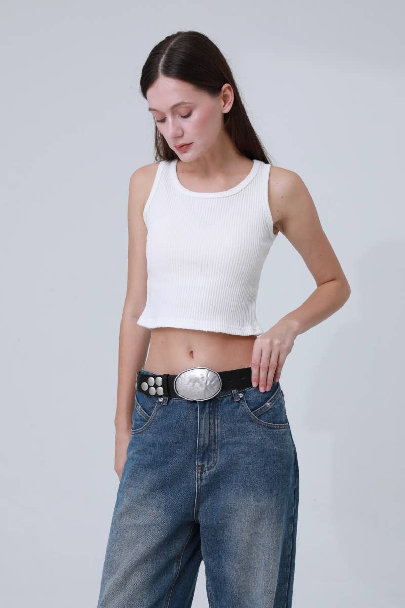 Statement Wide Belt – Oval Buckle with Decorative Studs