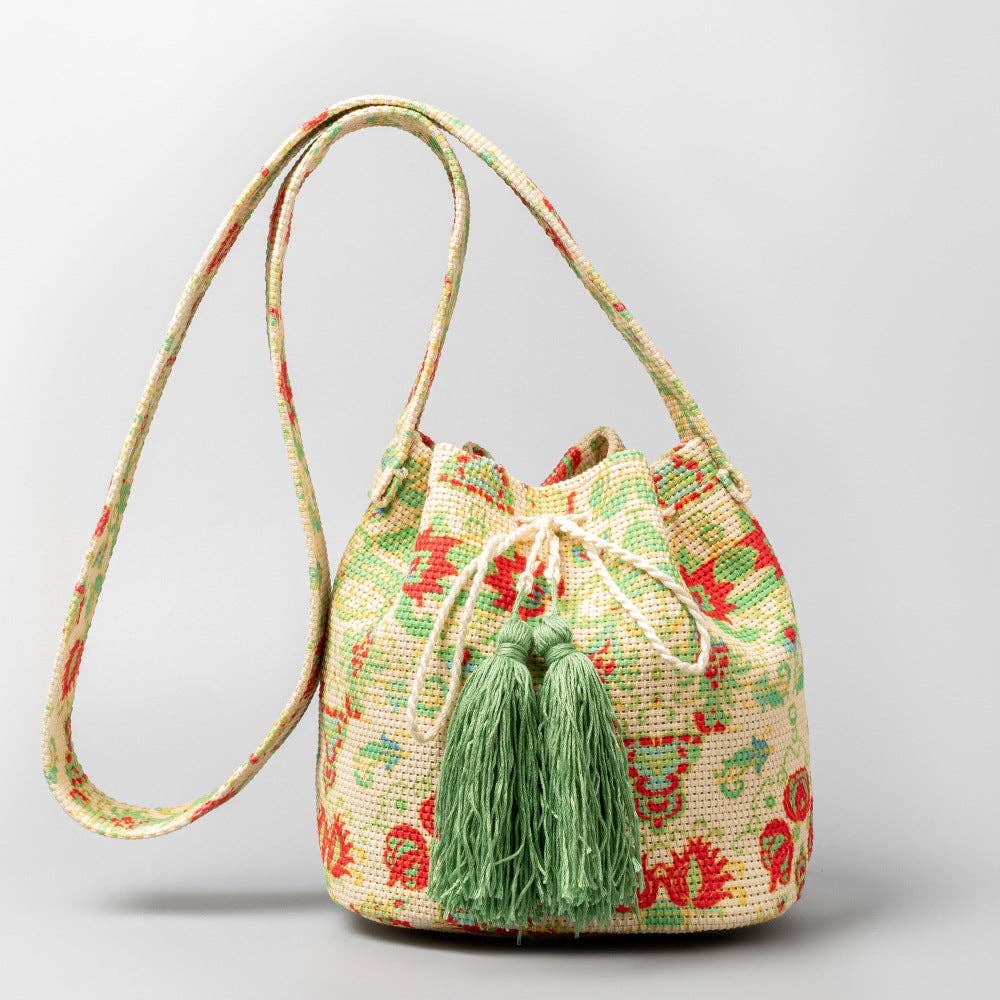 Vintage Print Bucket Shoulder Bag: FREE SPIRIT DREAMER Series: Boho & Free-People loving styles.