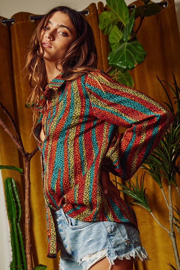 Montana Boho Western Spirit Fashion: Multi Color Long Sleeve Shirt Blouse