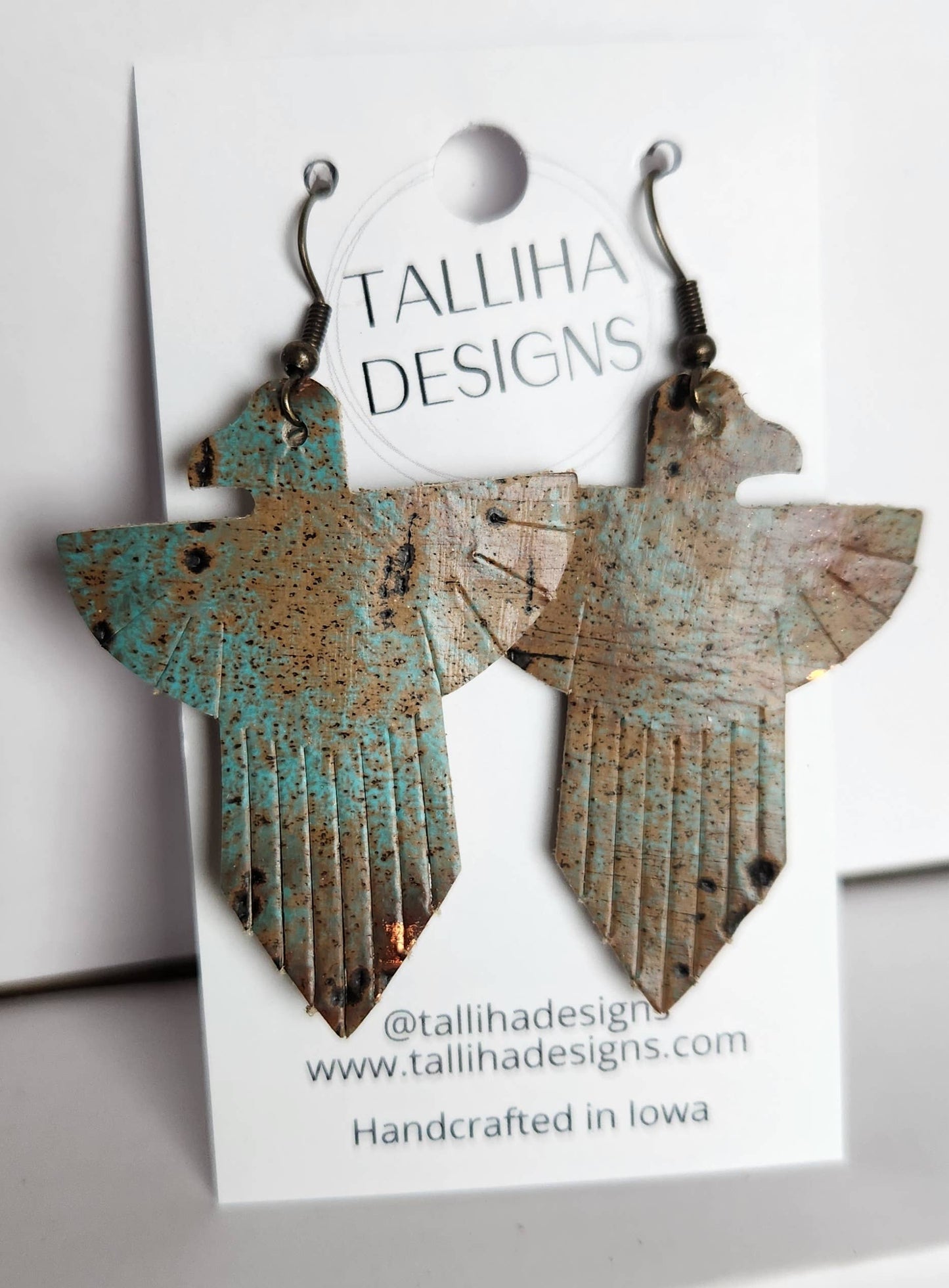 Copper Wildwood Genuine Leather Boho Western T-Bird Earrings—Montana Boho Western Spirit Jewelry: