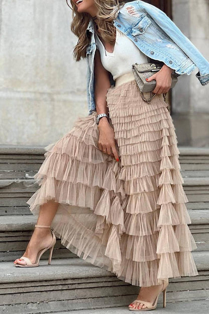 Layered Ruffle Maxi Skirt