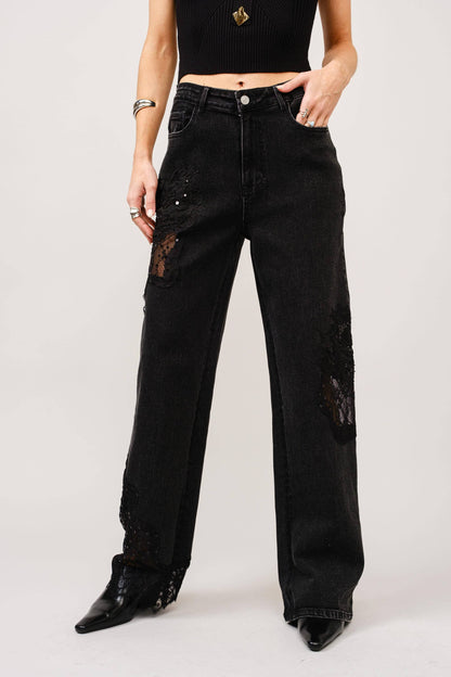 Lace Patchwork Straight Leg Jeans: Be A Show-Stopper—Simply IRRESISTIBLE