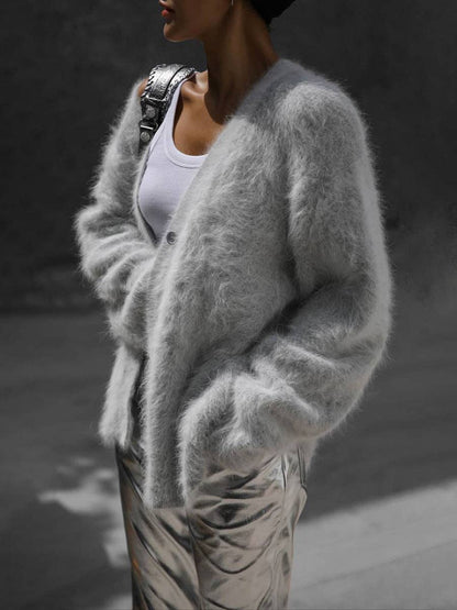 Be A Show Stopper: Cozy Faux Mink Knit Cardigan Loose Fit Soft Sweater