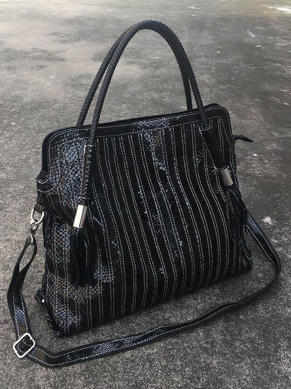 Montana Boho Western Spirit Fashion: This yummy fashion speaks to your boho western spirit, and this statement is a true Yellowstone-Vibe: Split-joint Striped Shoulder Sling Leather Bag