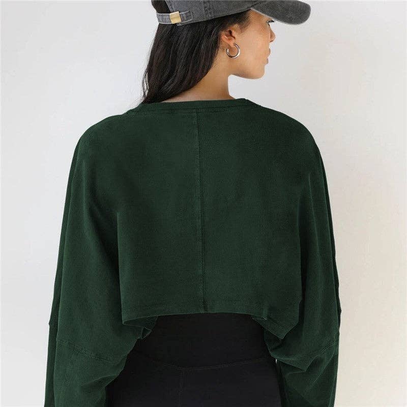 Loose Cropped Solid Color Sports Sweater