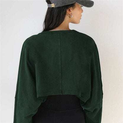 Loose Cropped Solid Color Sports Sweater