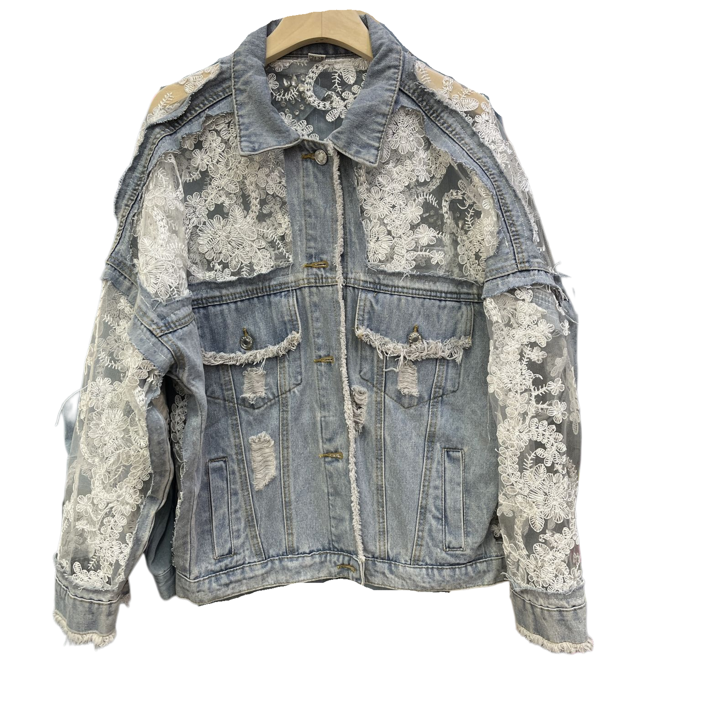 Sheer Floral Lightweight Embroidered Lace Denim Jacket— Montana Boho Western Spirit Fashion: