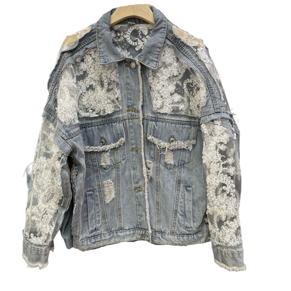 Sheer Floral Lightweight Embroidered Lace Denim Jacket— Montana Boho Western Spirit Fashion:
