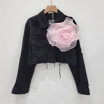 Be A Show-Stopper—Simply IRRESISTIBLE: Distressed Denim Jacket w/Floral Design