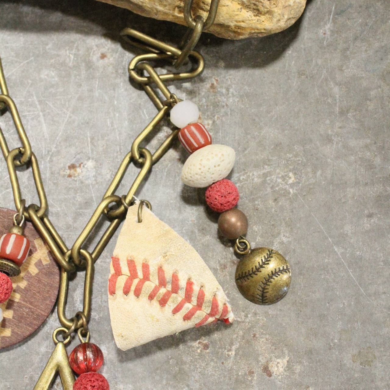 Home Run Hitter Charmed Necklace (Baseball): FREE SPIRIT DREAMER Series: Boho & Free-People loving styles.