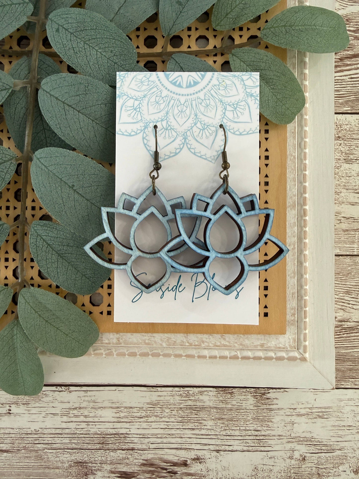 Boho Hand painted Lotus (maple wood earrings): Montana Boho Western Spirit Jewelry: