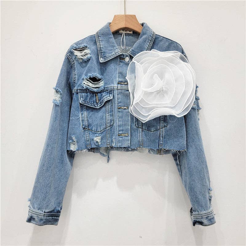 Be A Show-Stopper—Simply IRRESISTIBLE: Distressed Denim Jacket w/Floral Design