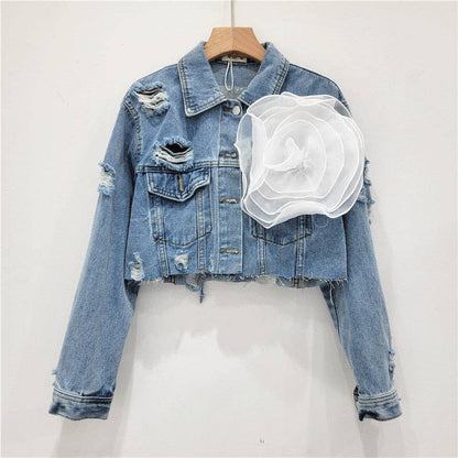 Be A Show-Stopper—Simply IRRESISTIBLE: Distressed Denim Jacket w/Floral Design