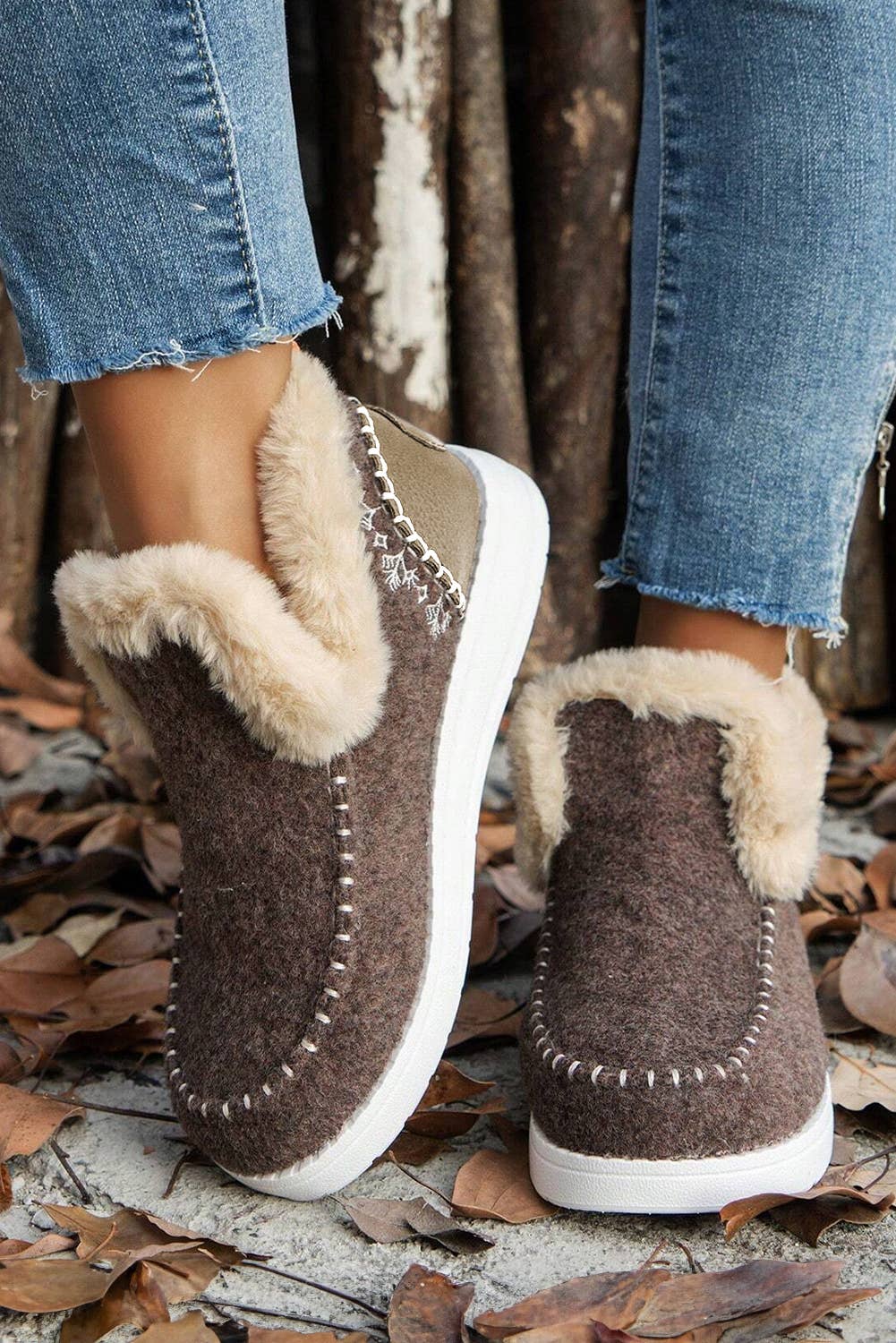 Montana Girl: Suede Stitching Patchwork Plush Lined Anklet Boots