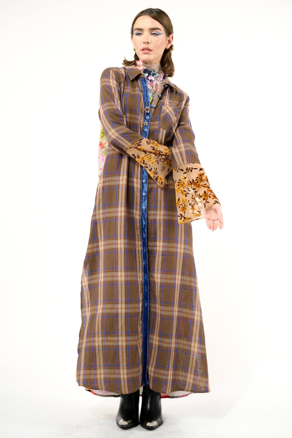 BoHo Fashion: Anna Button Up Shirt Dress | Plaid Maxi | Peacock Print
