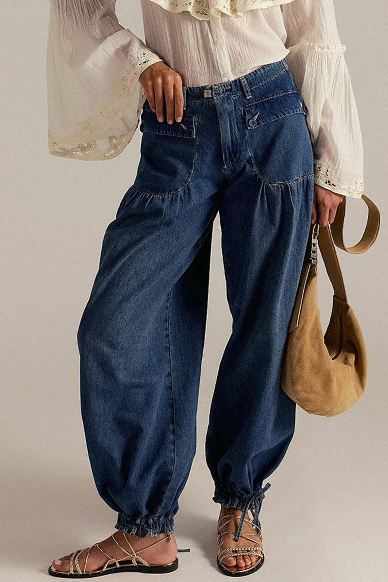 Montana Boho Fahsion: Elastic-Cuff Straight Denim Jeans
