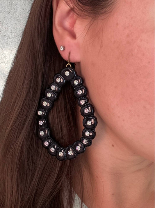 Western Clay Teardrop Black with AB Crystals
