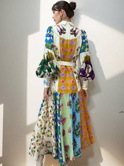 Be A Show-Stopper—Simply IRRESISTIBLE: Patchwork Print Long Sleeve Maxi Dress