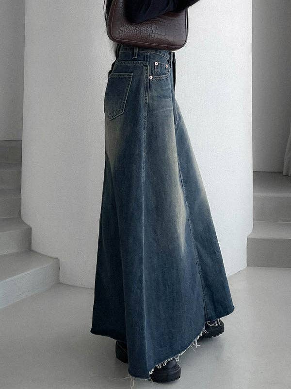 A-Line High Waisted Fringed Gradient Split-Joint Skirts: Montana Boho Western Spirit Fashion: