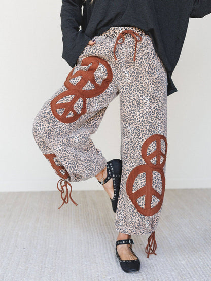 FREE SPIRIT DREAMER Series:Laurel Lee Patchwork Pants - Taupe Leopard