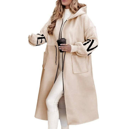 Women Long Hooded with Knit Sweater Inserts—Coat/Duster/Cardigan