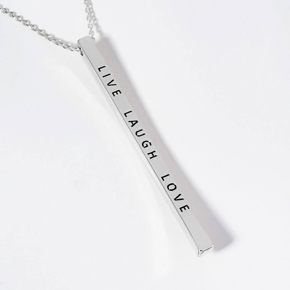 Live, Laugh,& Love—Brass Metal Bar Pendant Necklace: Montana Boho Western Spirit Jewelry: