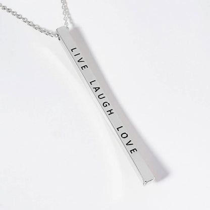 Live, Laugh,& Love—Brass Metal Bar Pendant Necklace: Montana Boho Western Spirit Jewelry: