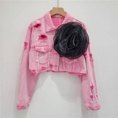 Be A Show-Stopper—Simply IRRESISTIBLE: Distressed Denim Jacket w/Floral Design