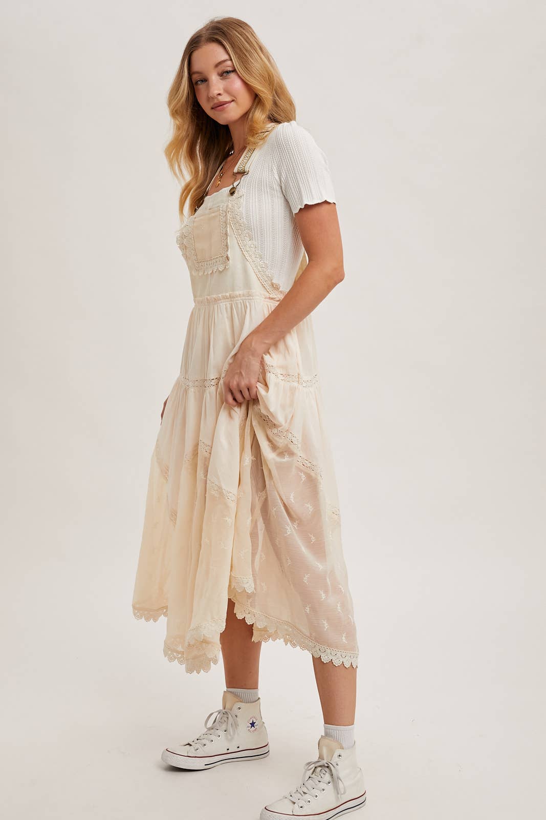 FREE SPIRIT DREAMER Series: LACE EMBROIDERED TULLE BIB MAXI DRESS