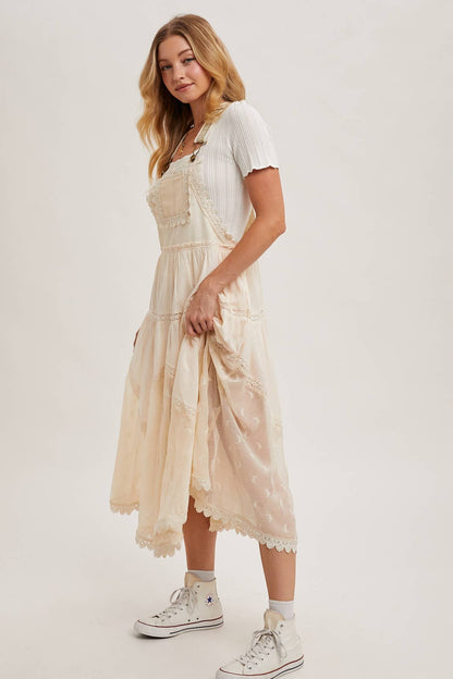 FREE SPIRIT DREAMER Series: LACE EMBROIDERED TULLE BIB MAXI DRESS