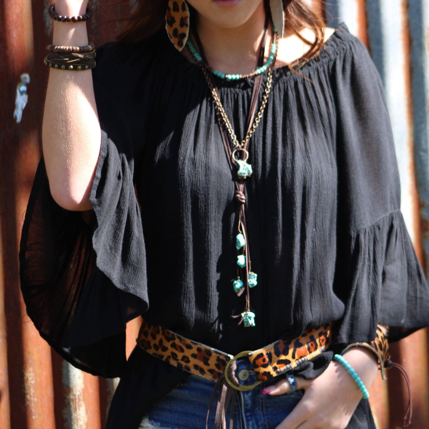 Leather Lasso Necklace with Turquoise Accents --Montana Boho Western Spirit Jewelry