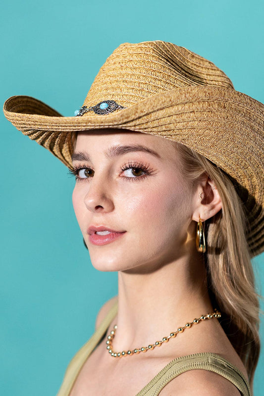 Shapeable Straw Cowboy Hat With Concho Band: Montana Boho Western Spirit Accessories
