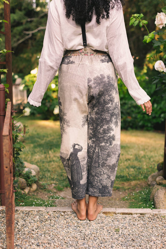 "Still I Rise"  Linen Cropped Artist Pant w/ Sunrise, Woman— FREE SPIRIT DREAMER Series: Boho & Free-People loving styles.