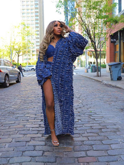 Be A Show-Stopper: Fashion Casual Ripped Tassel Long Sleeve Denim Duster (Or Coat)