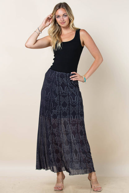 Montana Boho/Western Spirit Fashion:-REESE BOOTSTITCH PRINT A-LINE LINED MESH SKIRT