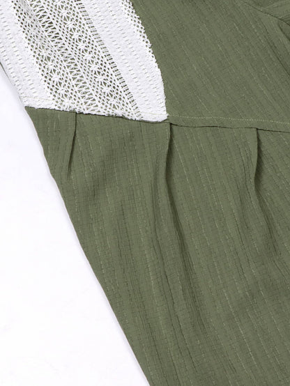 BOHO Vintage Western Lace Patchwork Drawstring Pants (Green)